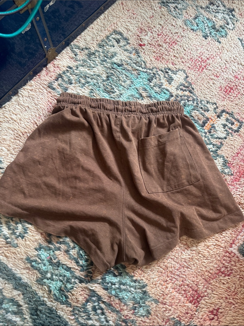 Women's Brown Athletic Drawstring Shorts with Pink Horseshoe Accent - Picture 3 of 3
